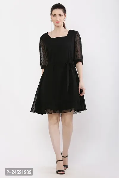 Stylish Black Georgette Printed Dress For Women-thumb3