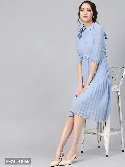 Stylish Blue Satin Printed Dress For Women-thumb0