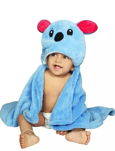 Newborn Baby Towel Bathrobe Hooded Blanket Wrapper- Blue Puppy Pack Of 1