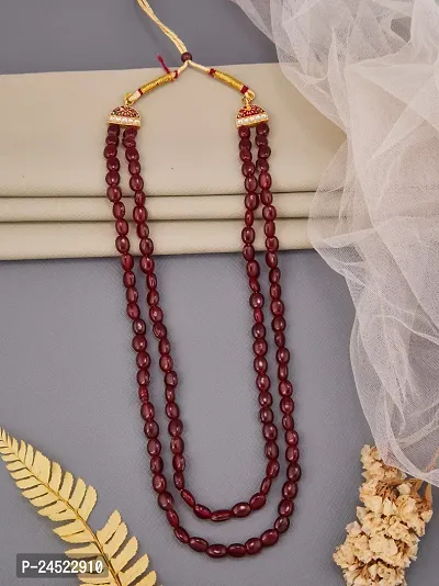 Semi Precious Two Layered Red Jade And Pearl Mala Necklace For Women-thumb2