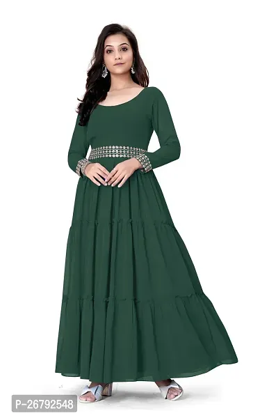 Stylish Green Embroidered Georgette Gown