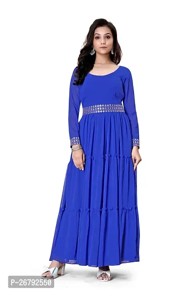 Stylish Blue Embroidered Georgette Gown-thumb0