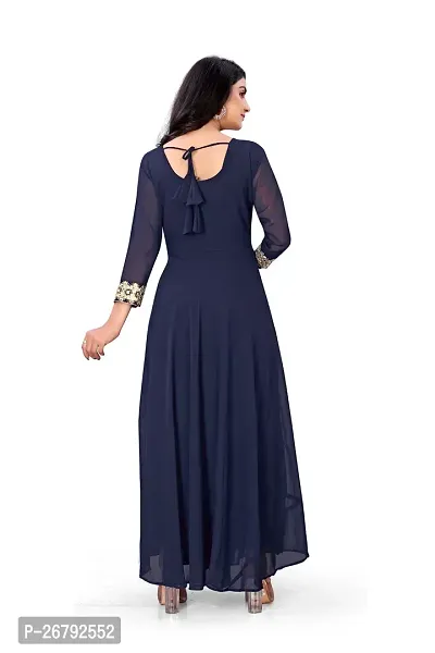 Stylish Blue Embroidered Georgette Gown-thumb2
