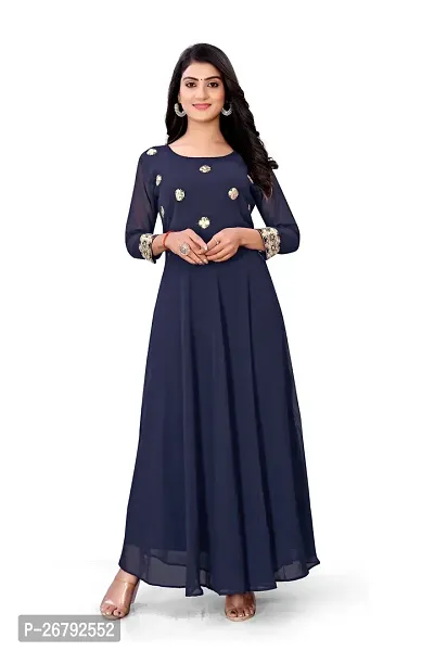 Stylish Blue Embroidered Georgette Gown