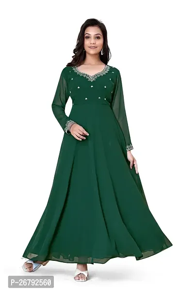 Stylish Green Embroidered Georgette Gown-thumb0