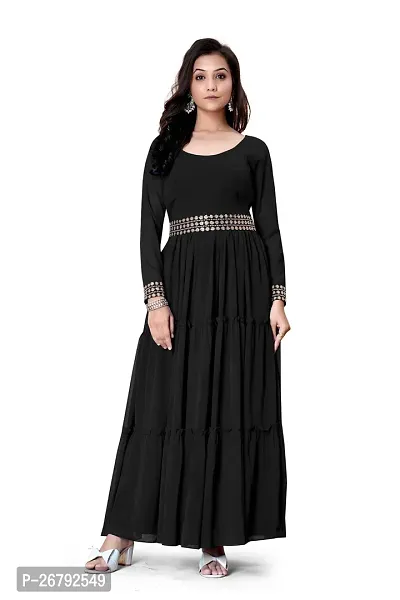 Stylish Black Embroidered Georgette Gown-thumb0