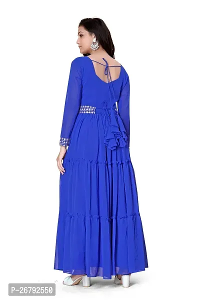 Stylish Blue Embroidered Georgette Gown-thumb2