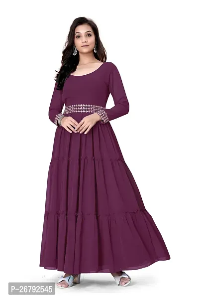Stylish Purple Embroidered Georgette Gown-thumb0