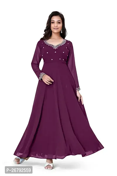 Stylish Purple Embroidered Georgette Gown