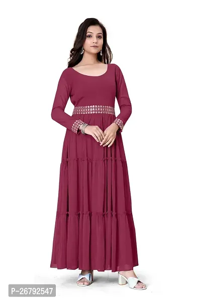 Stylish Maroon Embroidered Georgette Gown