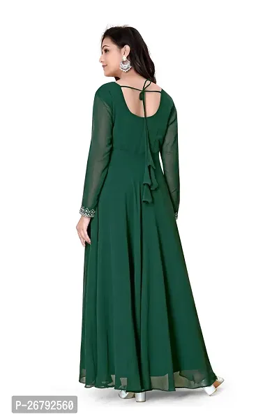 Stylish Green Embroidered Georgette Gown-thumb3