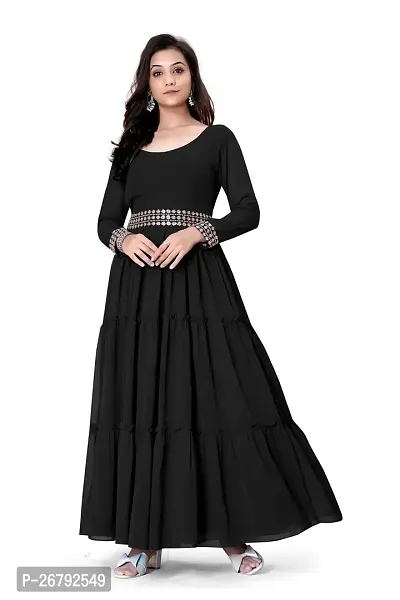 Stylish Black Embroidered Georgette Gown-thumb3