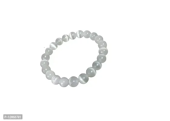 GEMTUB Certified Natural Selenite Crystal Bracelet Round Beads 8 mm Stone Bracelet for Reiki Healing and Crystal Healing Stones Bracelet