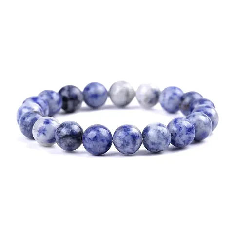 GEMTUB Certified Natural Sodalite Crystal Bracelet Round Beads 8 mm Stone Bracelet for Reiki Healing and Crystal Healing Stones Bracelet