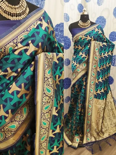 Trendy Silk Blend Banarasi  Sarees with Blouse Piece