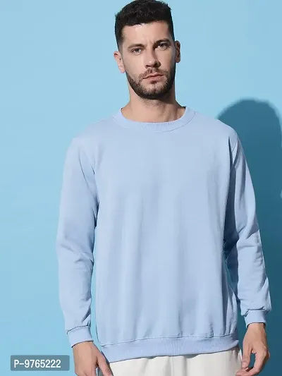 Moyzikh Men's Polyester Blend Round Neck Sweatshirt(Sweatshirts-SKY-S_Light Blue_S)