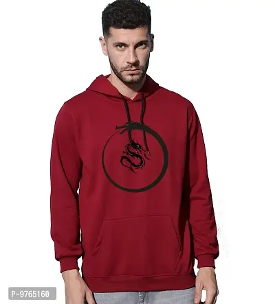 Moyzikh Men's Dragon Printed Hooded Sweatshirt Maroon