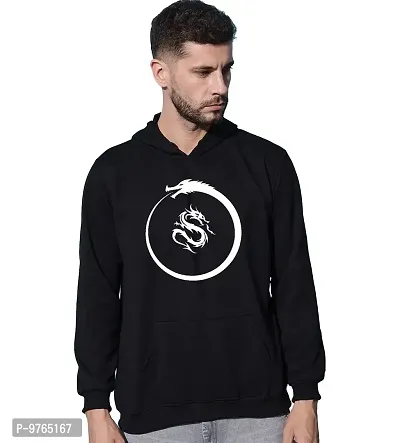 Moyzikh Men's Dragon Printed Hooded Sweatshirt Black