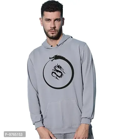 Moyzikh Men's Dragon Printed Hooded Sweatshirt Grey