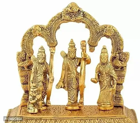 Rajasthani Handicraft Metal Ram Darbar Murti - Lord Ram Laxman Sita Statue - Showpiece For Diwali - Unique Gifts (20 Cm X 10 Cm X 20 Cm, Gold)-thumb0