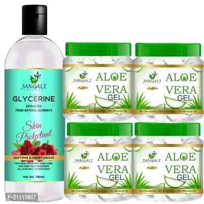 Pure Jangali Organics Aloe Vera Gel For Face, with Pure Aloe Vera  Vitamin E for Skin and Hair, 220g (Pack of 4) (JAN-GLYCRIN+WHITE GEL 220G PACK4)-thumb0