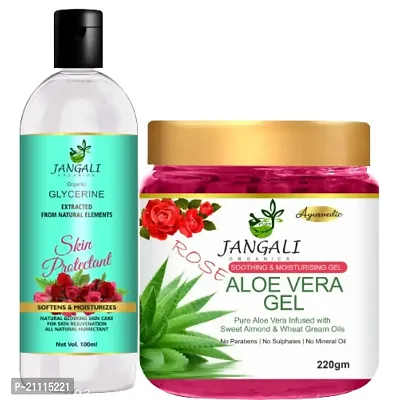 Pure Jangali Organics Aloe Vera Gel For Face, with Pure Aloe Vera  Vitamin E for Skin and Hair, Combo Pack (JAN-ROSE GEL +GLYCRIN 100 ML)