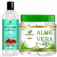 Pure Jangali Organics Aloe Vera Gel For Face, with Pure Aloe Vera  Vitamin E for Skin and Hair, Combo Pack (JAN-WHITE-GEL+GLYCRIN 100 ML)-thumb1