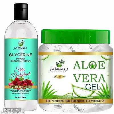 Pure Jangali Organics Aloe Vera Gel For Face, with Pure Aloe Vera  Vitamin E for Skin and Hair, Combo Pack (JAN-WHITE-GEL+GLYCRIN 100 ML)-thumb2