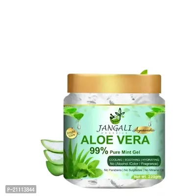 Pure Jangali Organics Aloe Vera Gel From 100% Pure Aloe Vera Plant For Face, Skin  Hair, 220g (JO-D mint aleo vera gel (220) gm)