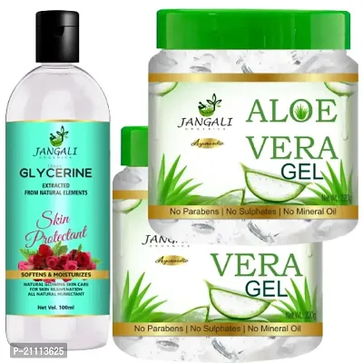 Pure Jangali Organics Aloe Vera Gel For Face, with Pure Aloe Vera  Vitamin E for Skin and Hair, Combo Pack (JAN -WHITE-GEL 2 +GLYCRIN 100ML)