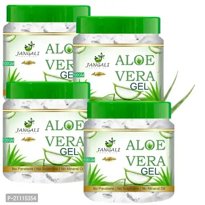 Pure Jangali Organics Aloe Vera Gel For Face, with Pure Aloe Vera  Vitamin E for Skin and Hair, 100g (Pack of 4) (JAN-WHITE-GEL-100G-PACK 4-GG)-thumb0