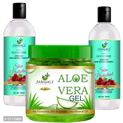 Pure Jangali Organics Aloe Vera Gel For Face, with Pure Aloe Vera  Vitamin E for Skin and Hair, Combo Pack (JAN-ALOE VERA GEL +GLYCRIN PACK 2)