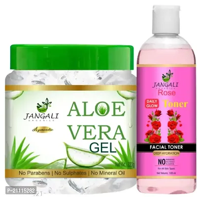 Pure Jangali Organics Aloe Vera Gel For Face, with Pure Aloe Vera  Vitamin E for Skin and Hair, Combo Pack (JAN-WHITE GEL+ROSE WATER 100 ML)