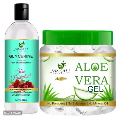 Pure Jangali Organics Aloe Vera Gel For Face, with Pure Aloe Vera  Vitamin E for Skin and Hair, Combo Pack (JAN-WHITE-GEL+GLYCRIN 100 ML)