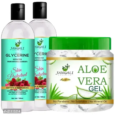 Pure Jangali Organics Aloe Vera Gel For Face, with Pure Aloe Vera  Vitamin E for Skin and Hair, Combo Pack (JAN-W-ALOE VERA GEL +GLYCRIN PACK 2 100ML)