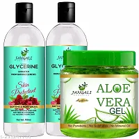 Pure Jangali Organics Aloe Vera Gel For Face, with Pure Aloe Vera  Vitamin E for Skin and Hair, Combo Pack (JANGALI-ROSE WATER+GLYCRIN PACK 2)-thumb1