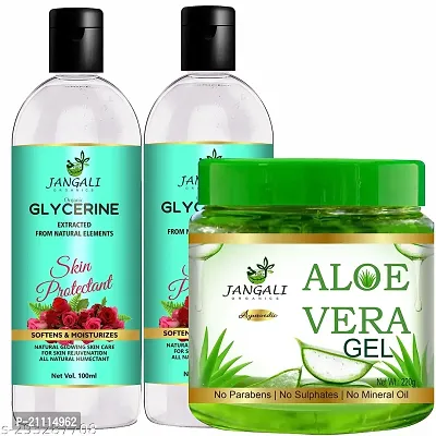 Pure Jangali Organics Aloe Vera Gel For Face, with Pure Aloe Vera  Vitamin E for Skin and Hair, Combo Pack (JANGALI-ROSE WATER+GLYCRIN PACK 2)-thumb2