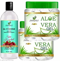 Pure Jangali Organics Aloe Vera Gel For Face, with Pure Aloe Vera  Vitamin E for Skin and Hair, Combo Pack (JAN -WHITE-GEL 2 +GLYCRIN 100ML)-thumb1