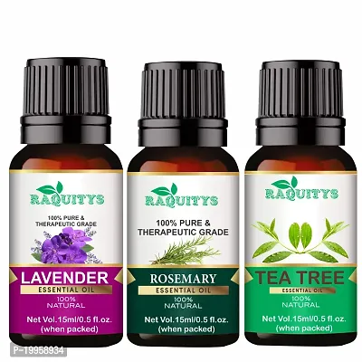 Essential Oils Combo for Skin, Hair  Body (Rosemary, Lavender  Tea Tree) Pack of 3 (45 ml)