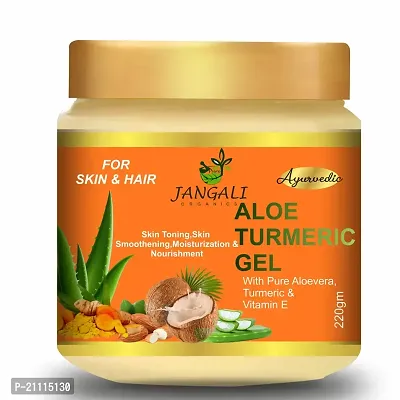 Pure Jangali Organics Aloe vera Gel With 100% Pure Turmeric For Skin, Hair And Body, 220gm, jik-turmaric aloevera face gel -220gm