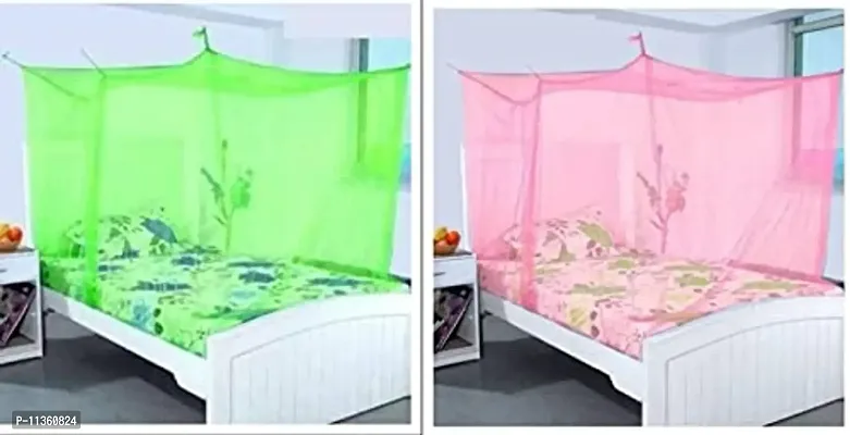 nissi Mosquito net for Single Bed ( 3X 6.5 ft) Pack of 2 (Green & Pink)-thumb0