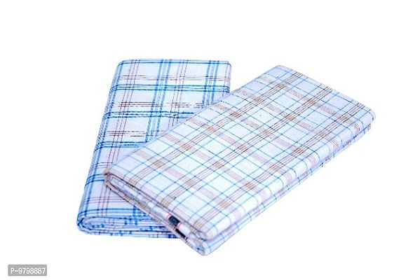 RETRO 100% Pure Cotton White Checkered Lungi For Men ( 2.15 Meters - Pack Of 2 )-thumb0