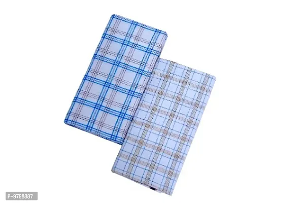 RETRO 100% Pure Cotton White Checkered Lungi For Men ( 2.15 Meters - Pack Of 2 )-thumb2