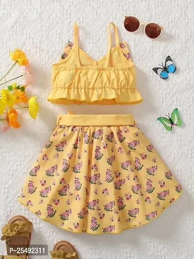 Fabulous Yellow Polyester Printed Fit And Flare Dress For Girls