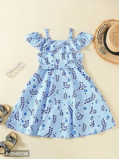 Fabulous Blue Acrylic Printed Fit And Flare Dress For Girls-thumb0