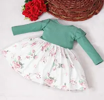 Fabulous Green Synthetic Printed Fit And Flare Dress For Girls-thumb1