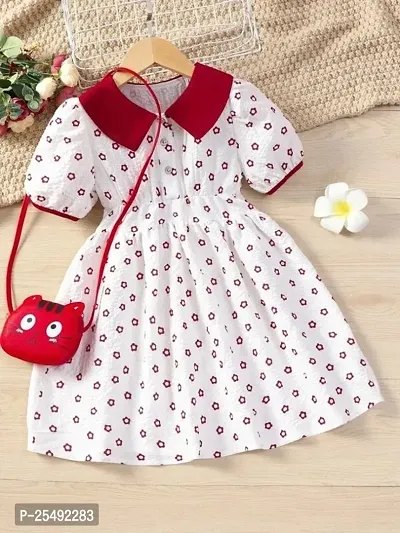 Fabulous White Polyester Printed Fit And Flare Dress For Girls-thumb0