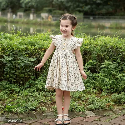 Fabulous White Cotton Blend Printed Fit And Flare Dress For Girls