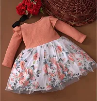 Fabulous Peach Polyester Printed Fit And Flare Dress For Girls-thumb1