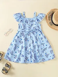Fabulous Blue Acrylic Printed Fit And Flare Dress For Girls-thumb1
